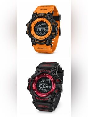 Two Activa Digital Sports 50 mm Watch Bundle! Black & Orange + Black & Red
